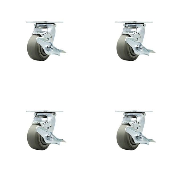 Tool Box Caster Wheel Set 4'' Thermoplastic Rubber Swivel Casters, 4PK